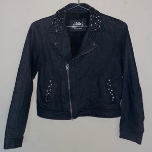 Justice Premium Black Cotton/Polyester Jacket With Gemstones & Studs Detail